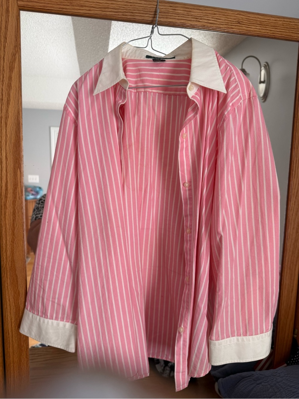 Lauren Ralph Lauren Pink & White Striped Cotton Shirt - Picture 2 of 2